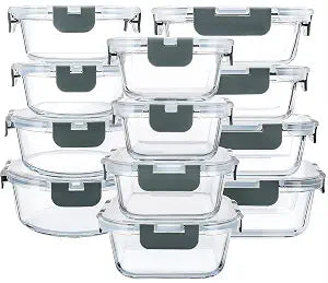 M MCIRCO 24 Piece Glass Food Storage Containers with Lids,Gray