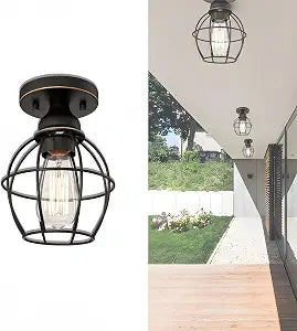 WISBEAM Oil Rubbed Bronze Semi Flush Mount Ceiling Light Fixture, Small Cage Ceiling Light E26 Medium Base MAX 60W, Metal Housing, ETL Rated, Bulbs NOT Included, 1-Pack