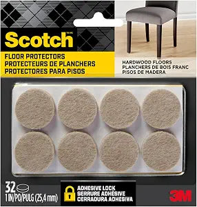 Scotch Felt Pads 32 PCS Beige, Felt Furniture Pads for Protecting Hardwood Floors, 1" Round, Easy-to-apply, Self-Stick design, Reliable protection from nicks, dents and scratches (SP802-NA)