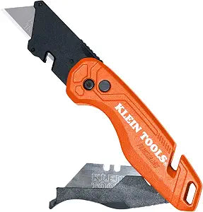 Klein Tools 44303 FLICKBLADE Folding Utility Knife with Blade Storage, Utility Knife with 5 Blades, Compact with Side Release Button and Dual Locking Positions