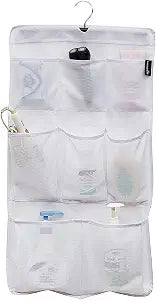 MISSLO 8 Pockets Mesh Shower Organizer Hanging Caddy with Rotating Hanger Quick Dry Bathroom Storage (White)