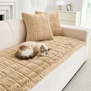 JIAN YA NA Sectional Couch Cover, Mink Wavy Sofa Slipcover for Pets and Kids, Anti-Slip Washable Protector for Dog Cat Friendly Mat, 3-Cushion Couch, Loveseat, Recliner, L-Shaped Sofa, Rug (1 Piece)