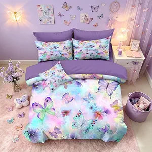 6pcs Butterfly Comforter Set for Girls,Queen Size Bedding Sets for Teen,Kids Comforter Set with 1 Quilt+1 Flat Sheet+1 Fitted Sheet+2 Pillowcases+1 Cushion Cover(Butterfly Queen)