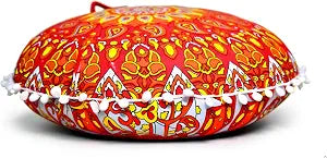 Large Round seat Floor Cushion Chair Ottoman Cover Pouf Pillow Meditation Floor Cushions for Adults Seating pouffe Ottoman Throw Covers Craft Room Furniture for Sitting Cover 22 Inches (Orange)