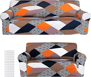 Peryiter 2 Pcs Milk Silk Spandex Slipcover Set for Couch Furniture Protector Covers for Sofa Loveseat Couch Arm Chair Form Fit Stretch Wrinkle Proof (Gray Diamond)