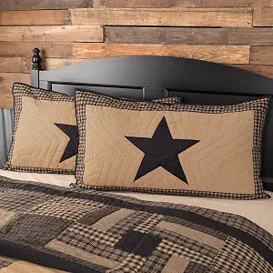 VHC Brands Check Star Cotton Primitive Bedding Hand Quilted Appliqued King Sham, Raven Black