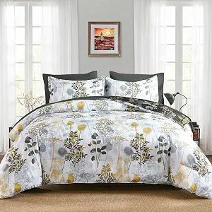 Anibedding 7 Pieces Grey Botanical Queen Comforter Set