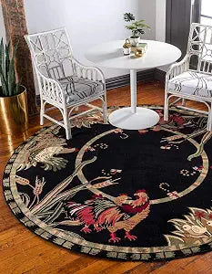 Unique Loom Barnyard Collection Area Rug - Farm (3' 3" Round, Black/ Cream)