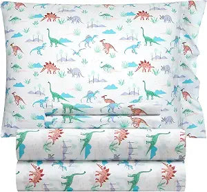 Heritage Kids 4-Piece Full Sheet Set, Dinosaur Land Print, Includes Top Sheet, Fitted Sheet & 2 Pillowcases, Kids Bedroom