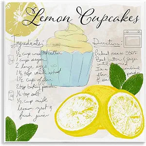 Lemon Cupcake Recipe Kitchen, 12 x 12 Inch Mounted Print on Wall Plaque
