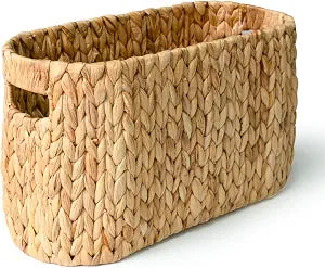 KOKODO Water Hyacinth Toilet Paper Storage Basket with Handles, Free Standing Wicker Basket for Toilet Paper, Magazines, Toiletries & Cleaning Supplies, Holds 6 Rolls