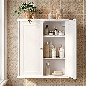 VASAGLE Wall Mounted Cabinet, Bathroom Storage, 2 Doors, Adjustable Shelves