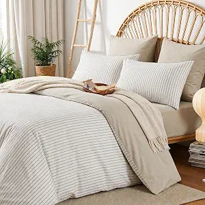 Striped Duvet Cover Queen 3 Pieces White Camel Stripe Bedding Set