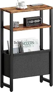 Narrow Side Table, Slim End Table with Magazine Rack, Skinny Bedside Table for Small Spaces, 3 Tier Sofa Couch Table Nightstand for Living Room, Bedroom, Rustic Brown LET503R