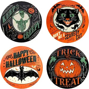 Certified International Scaredy Cat 6" Canape/Luncheon Plates, Assorted Designs, Multicolor, Medium, Set of 4