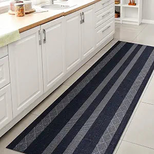 JONATHAN Y Machine Washable Navy/Gray Runner Rug 2X8 ft, Nautisk Trellis Stripe for Living Room, Bedroom, Kitchen, Office, Easy-Cleaning, High Traffic, Pet-Friendly, Non-Shedding (WSH120A-28)