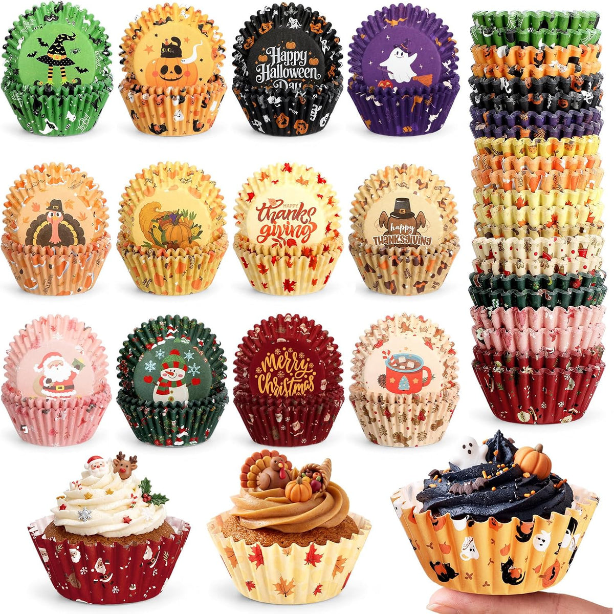 Fullhawl 600 Pcs Halloween Cupcake Liners, 12 Designs Disposable,Standard