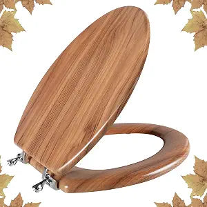 Wood Toilet Seat with Zinc Alloy Hinges (Elongated, Natural)