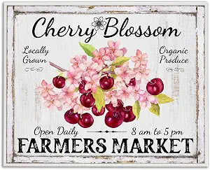 Cherry Blossom Farmers Market Rustic, 11 x 14 Inch Framed Gicle Print