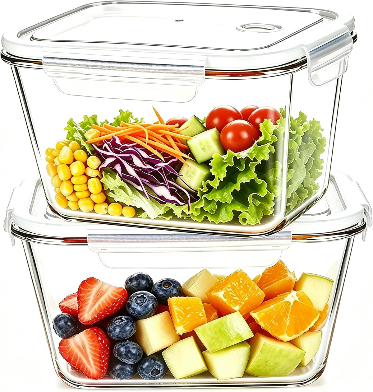 2 Pack 85oz Large Capacity Airtight Glass Containers with Lids, Meal Prep & Pickling, Microwave & Freezer Safe