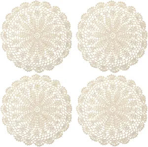 Crochet Doilies, 4 Pcs 10 Inch Beige Doilies for Tables