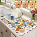 LOKHOM Scalloped Floral Dish Drying Mat, 12"x20" Coffee Mat Wildflowers