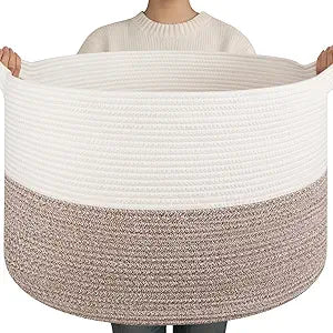 OIAHOMY 90L XXXLarge Blanket Basket Living Room Laundry Basket Brown