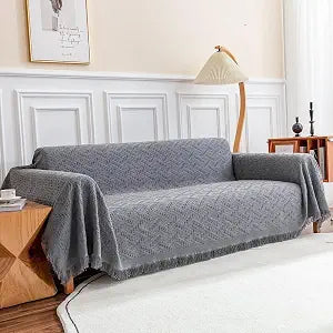 Deep Dream Sectional Covers for 3 Cushion Couch, Sofa Dogs, Geometrical Jacquard Fabric (X-Large, 71" x 118", Dark Grey)
