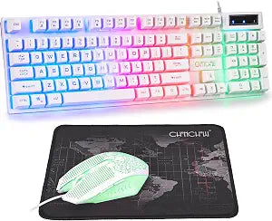 CHONCHOW 1910 White Gaming Keyboard and Mouse LED Backlit 104Keys Full Size