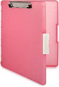 Dexas Slimcase 2 Plastic Clipboard with Storage and Side Opening, Pink Glitter, Office Supplies Clipboards to Organize, Carry and Store, A4 Holder, Style and Functionality Nursing Clipboards