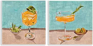 Orange Cocktail Still Life, 12 x 12 Inch Mounted Print on Wall Plaque Set