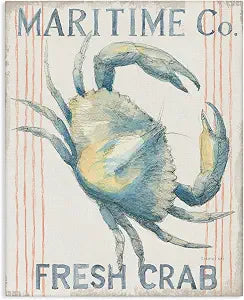 Stupell Industries Nautical Crab Seafood Sign, 16 x 20 Inch Canvas Wall Art