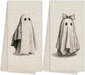 Neutral Halloween Ghost Kitchen Towels, Rustic Farmhouse Halloween Hand Towels for Bathroom Decor, Cute Spooky Ghost Dishcloths Dish Towel for Kitchen 16x24 Inches Set of 2