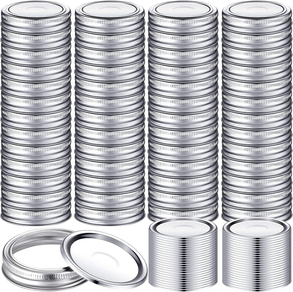 Patelai 100 Pcs Regular Mouth Canning Lids with Rings 70mm Mason Jar Lids with Bands Split Type Mason Canning Jar Rings, Food Grade Material, Leak Proof, Airtight