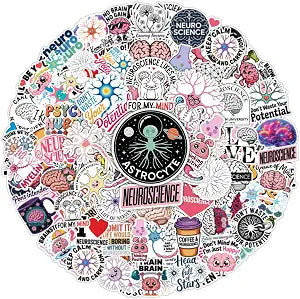 64PCS Neuroscience Brain Stickers  Funny Psychology Neuron Vinyl Stickers for Laptop, Water Bottles, Journals, Medical Students, Psych Nurse Gifts, Mental Health