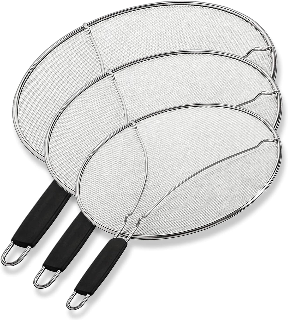 Splatter Screen for Frying Pan - 9.5/11.5/13 Inch (Set of 3) Stainless Steel Grease Splatter Guard - Cover Oil Splash when Sizzling Bacon, Cooking Fried Chicken or Popcorn