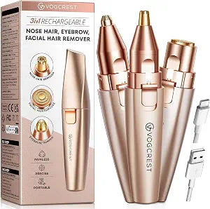 VG VOGCREST Nose Hair Trimmer: 3 in1 Rechargeable Facial Hair Removal & Eyebrow Shaver - Painless Electric Hair Remover Device for Women & Men with Built-in LED Light
