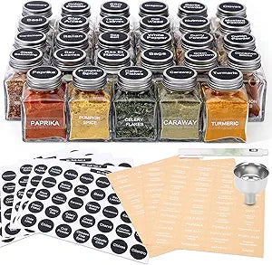 MIUKAA Glass Spice Jars with 372 Labels, 29 Pcs 4.5 oz Seasoning Containers