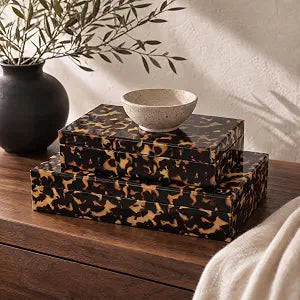 ZICOTO Decorative Storage Boxes - Set of 2 Tortoise Shell Organizer Boxes