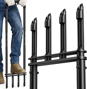 Knee-Friendly Manual Lawn Aerator, Adjustable 43.348.5", Black, Dual Step