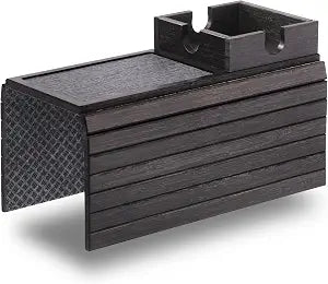 Detor Couch Cup Holder Tray with Super Anti-Slip Pad, Large 4.5" x 4.5" Organizer, Black-Stained Bamboo Finish, Enhanced Non-Slip Felt Base, Durable Bamboo Slats, Fits Armrests 5.5" and Wider