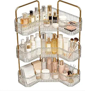 3-Tier Corner Bathroom Organizer, Skincare Vanity Counter Shelf Clear