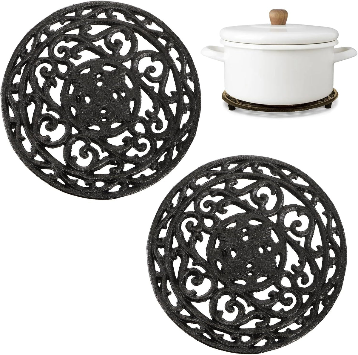 2 Pack Cast Iron Trivet, 8 Inch Round