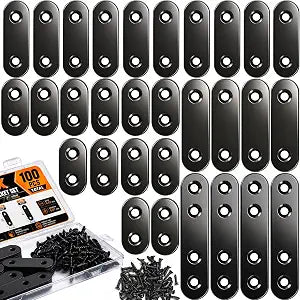 100PCS Stainless Steel Mending Plate,Heavy Duty Straight Metal Mending Plates, 4 Sizes (1.4-2.7) Flat Brackets for Wood Repair, Furniture, Joining, DIY Projects