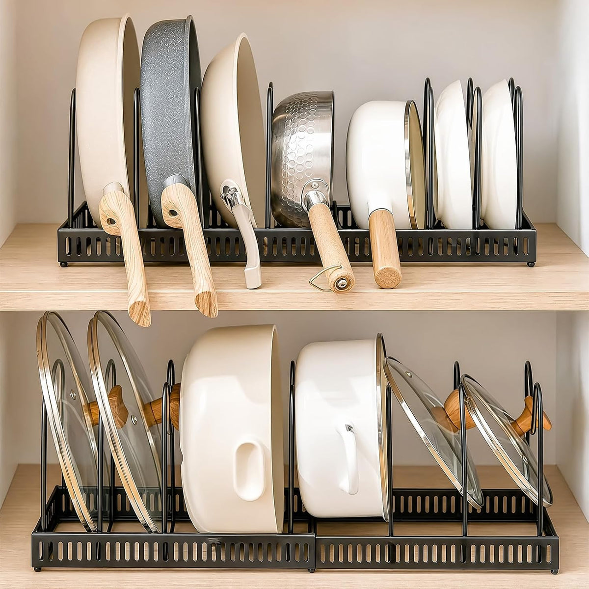 2â€‘Pack Expandable Pots and Pans Organizer for Kitchen Cabinet