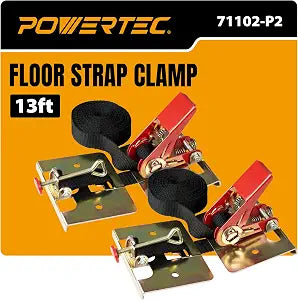 POWERTEC Wood Flooring Strap Clamp, Flooring Installation Clamp with 13ft Nylon Strap, 220 lbs Clamping Force, Fits Laminate, Tongue & Groove, Hardwood Floors, Durable Metal, 2PK (71102-P2)
