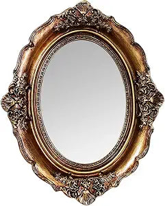Small Antique Mirror Oval Wall Mount, (3.5x5 Mirror Surface)/6x8 Overall Vintage Gold Frame Vanity Mirror for Bathroom, Oval Antique Gold Decor for Tabletop Display