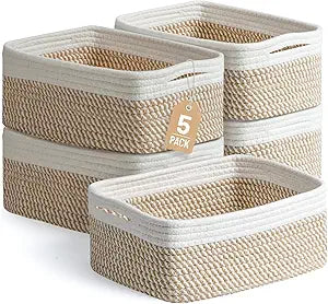 5 Pack Small Woven Storage Baskets for Shelves, Gift Baskets Empty