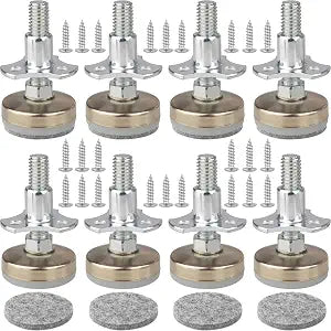 Heavy Duty Furniture Leveling Feet Adjustable Furniture Leg Levelers for Tables Chairs Cabinets Sofa Raiser, Support 2640LBs, T- Nut Kit 3/8-16 Thread, Large Base,w/ 8 Felt Pads,24 Screws (8 Pack)