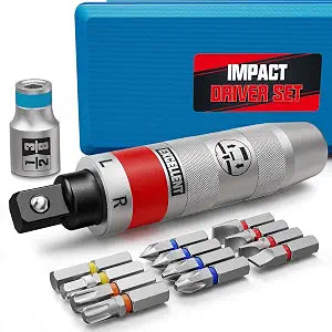 13 Piece 1/2" Drive Manual Impact Driver, Reversible Hand Impact Screwdriver Set with Slotted, Hex, Phillips Bit Kit, for Tighten and Rusted Fasteners or Frozen Bolts, with Storage Case